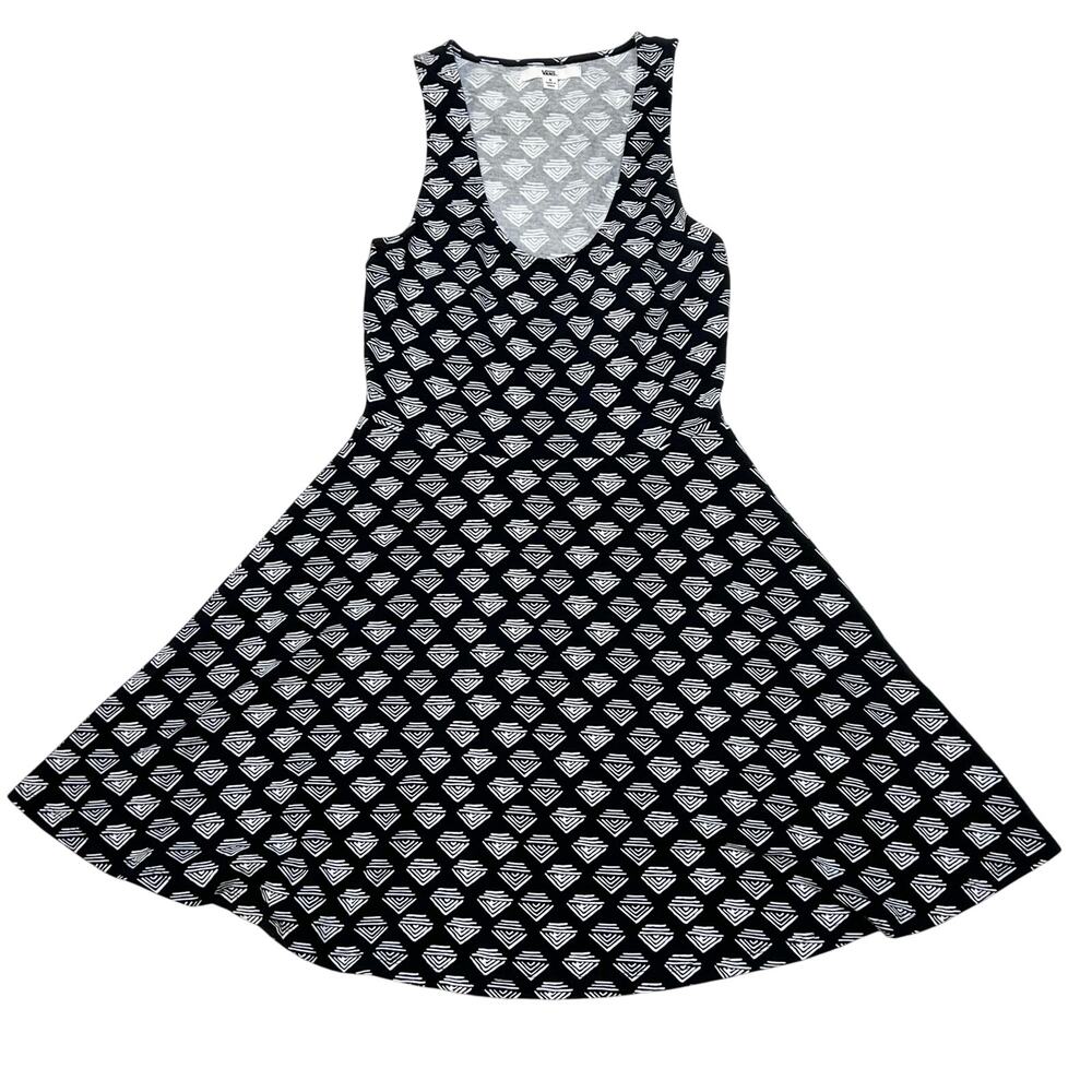 Vans Short Skater Dress Junior Small Side Cut Outs Black White Stretchy Flare